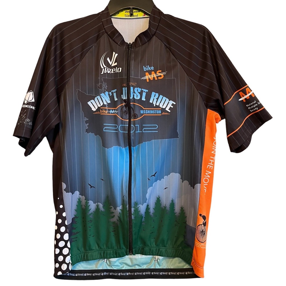 JL Velo Cycling Jersey Mens XXL Black Full Zip 2012 Workout Bicycle Active